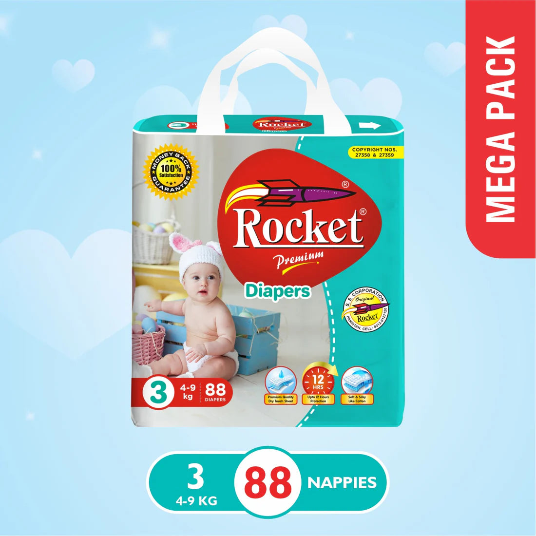 Rocket Diapers -3 -M - Mega Pack - 88Pcs