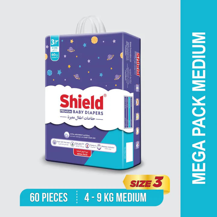 Sheild Baby Diapers - 3 - Mega Pack -Medium - 60 Pcs