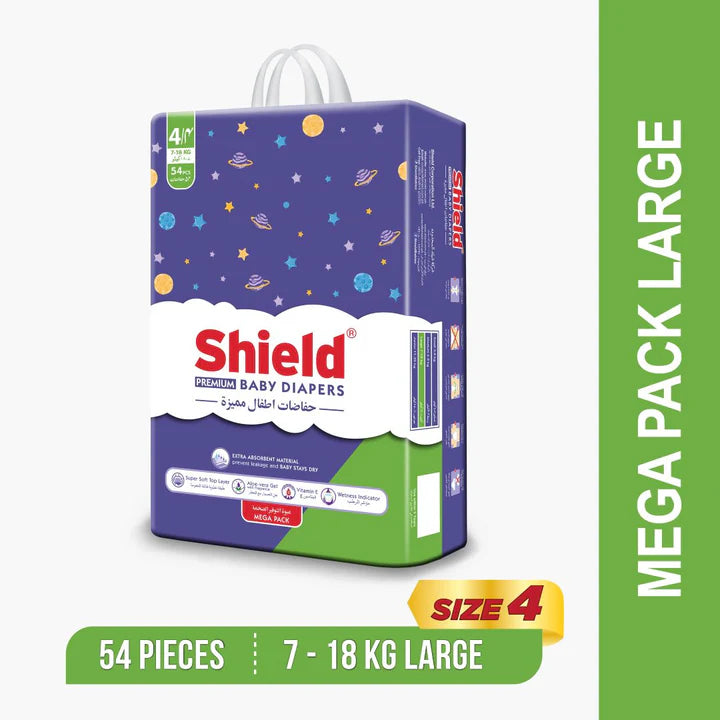 Sheild Baby Diapers - 4 - Mega Pack -  Large - 54 Pcs