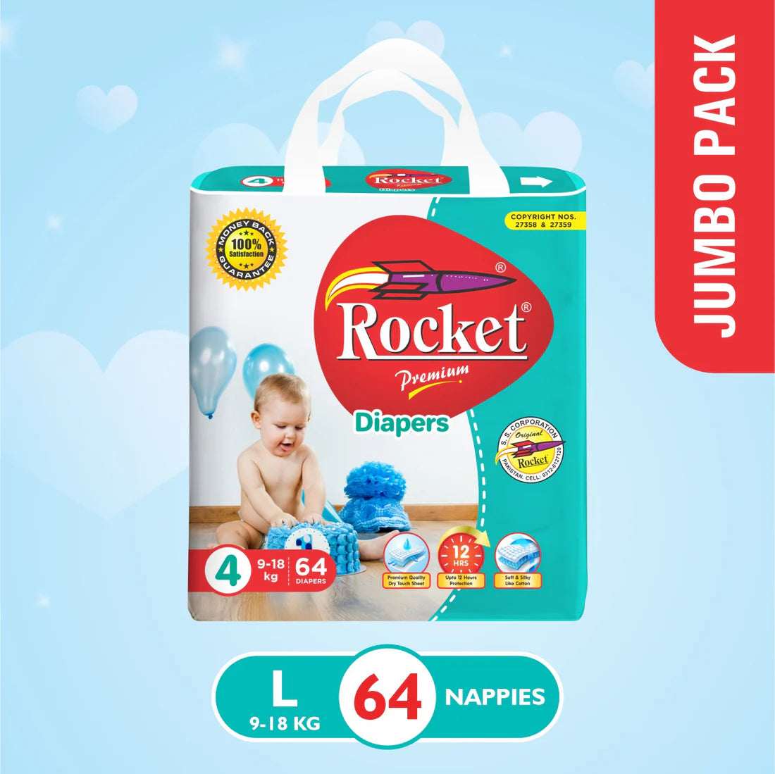 Rocket Diapers -4 -L - Jumbo Pack - 64Pcs