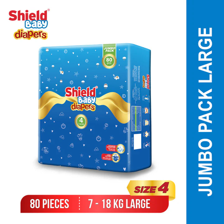 Sheild Baby Diapers - 4 - Jumbo Pack - Large - 80 Pcs