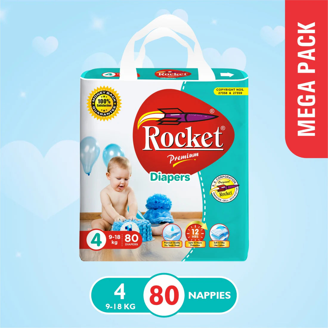 Rocket Diapers -4 -L - Mega Pack - 80Pcs