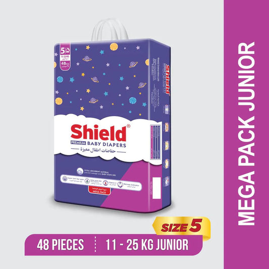 Sheild Baby Diapers - 5 - Mega Pack - Extra Large - 48 Pcs