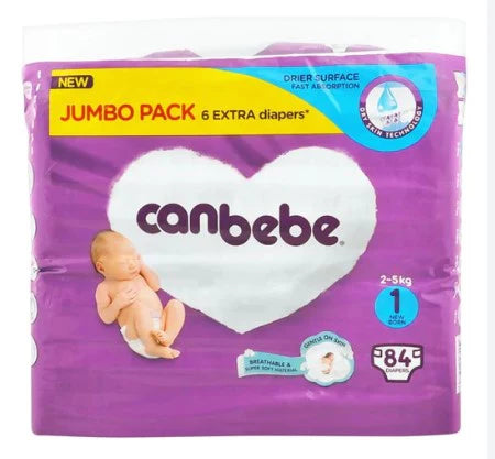 Canbebe Diapers -1 - NB - Jumbo Pack - 84 Pcs