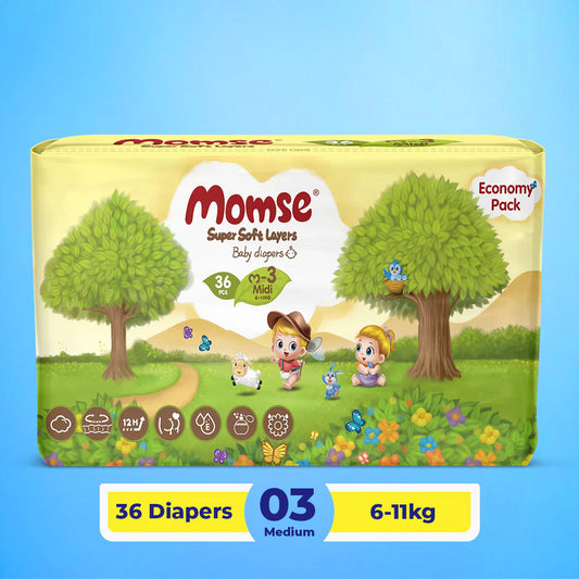 Momse Diapers -3 - M (Midi) 6-11kg Economy Pack 36 Pcs