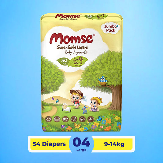 Momse Diapers -4 -L (Maxi) 9-14kg Jumbo Pack 54 Pcs