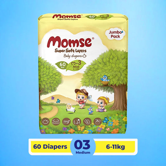 Momse Diapers -3 -M (Midi) 6-11kg Jumbo Pack 60 Pcs