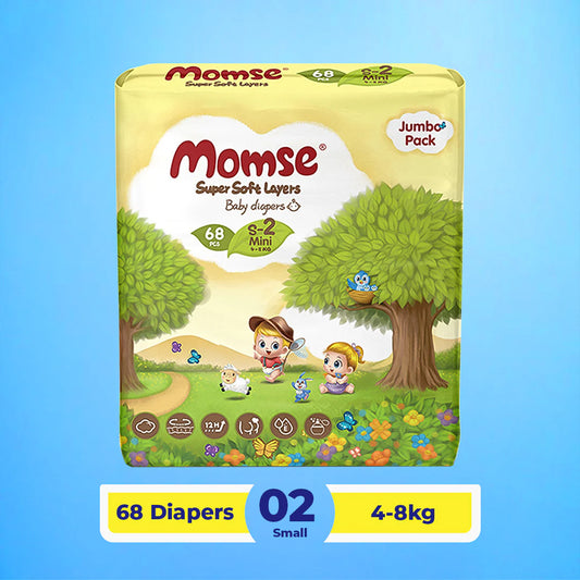 Momse Diapers -2 -S (Mini) 4-8kg Jumbo Pack 68 Pcs